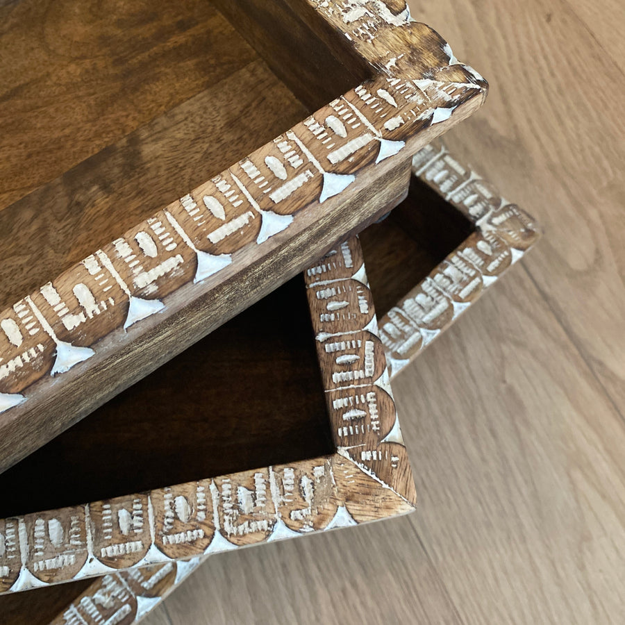 s3 carved wooden trays with white wash trim