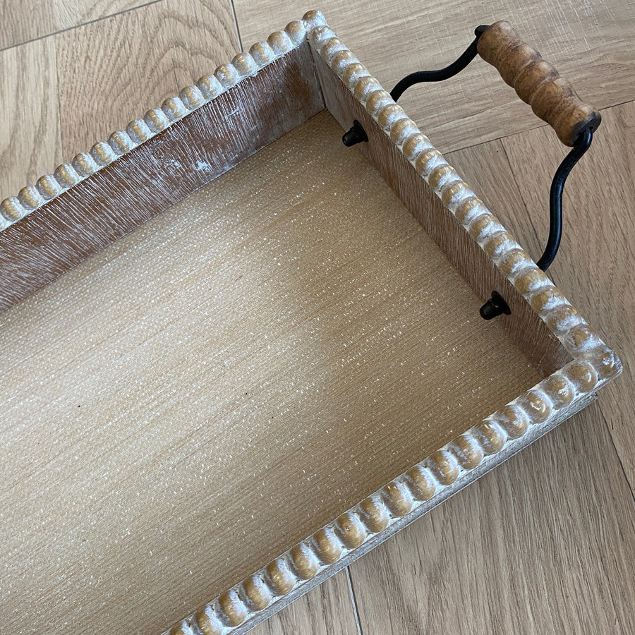 Beaded Wooden Tray with Handles Small | Shelf Home and Gifts