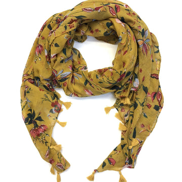 Mustard Floral Print Scarf | Shelf Home and Gifts