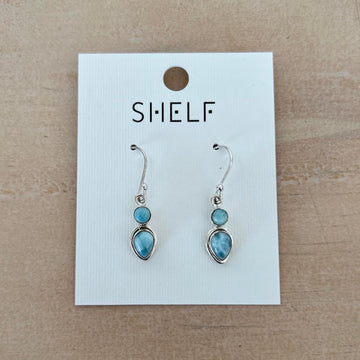 C005-LAR 2 stone larimar drop silver earrings