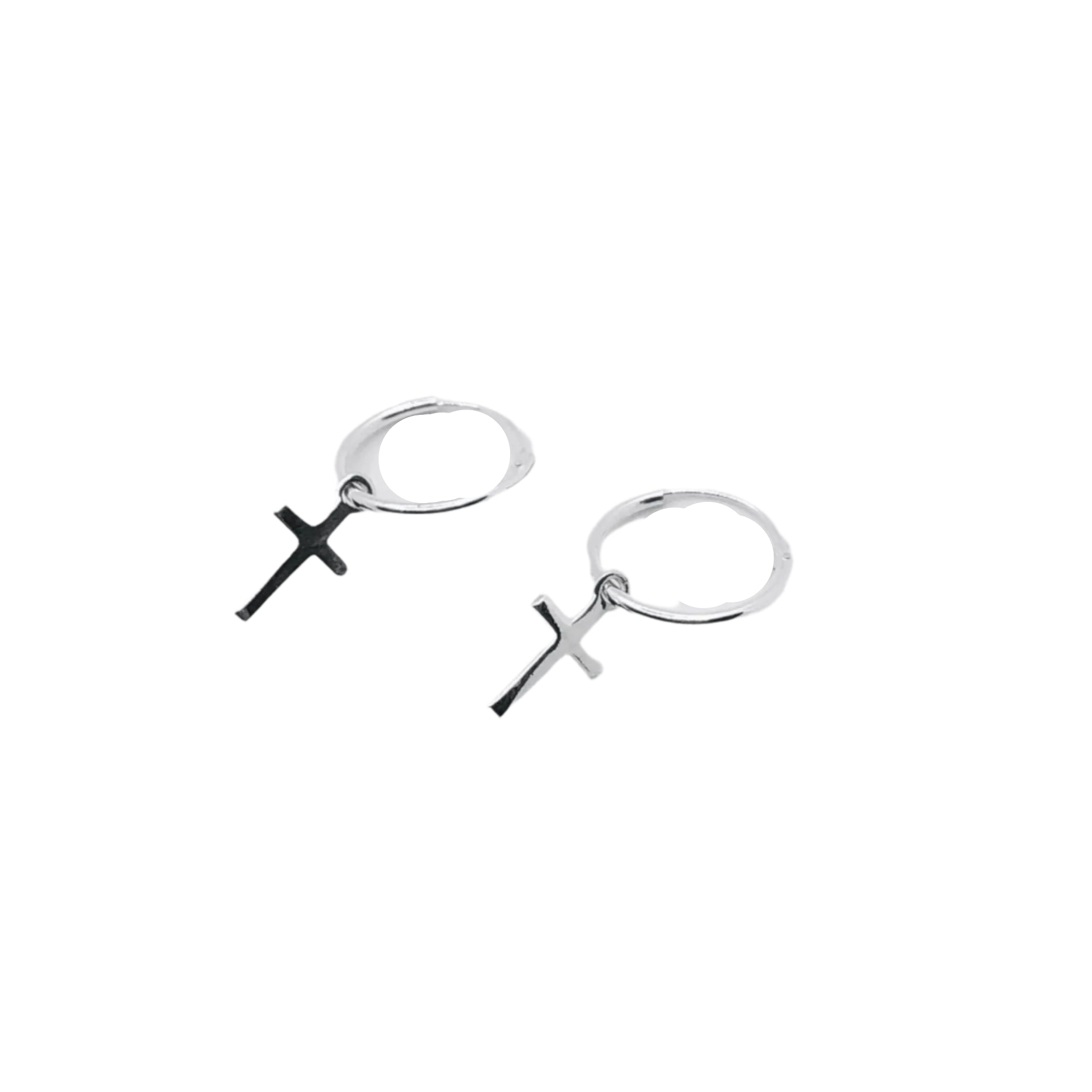 Sterling Silver Earrings - Cross on a Hoop