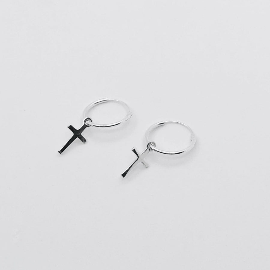 Sterling Silver Earrings - Cross on a Hoop