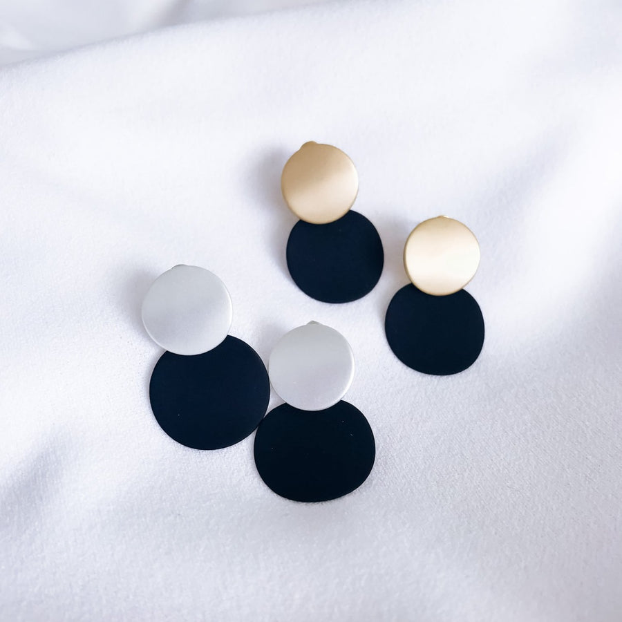 Round Drop Earrings - Black