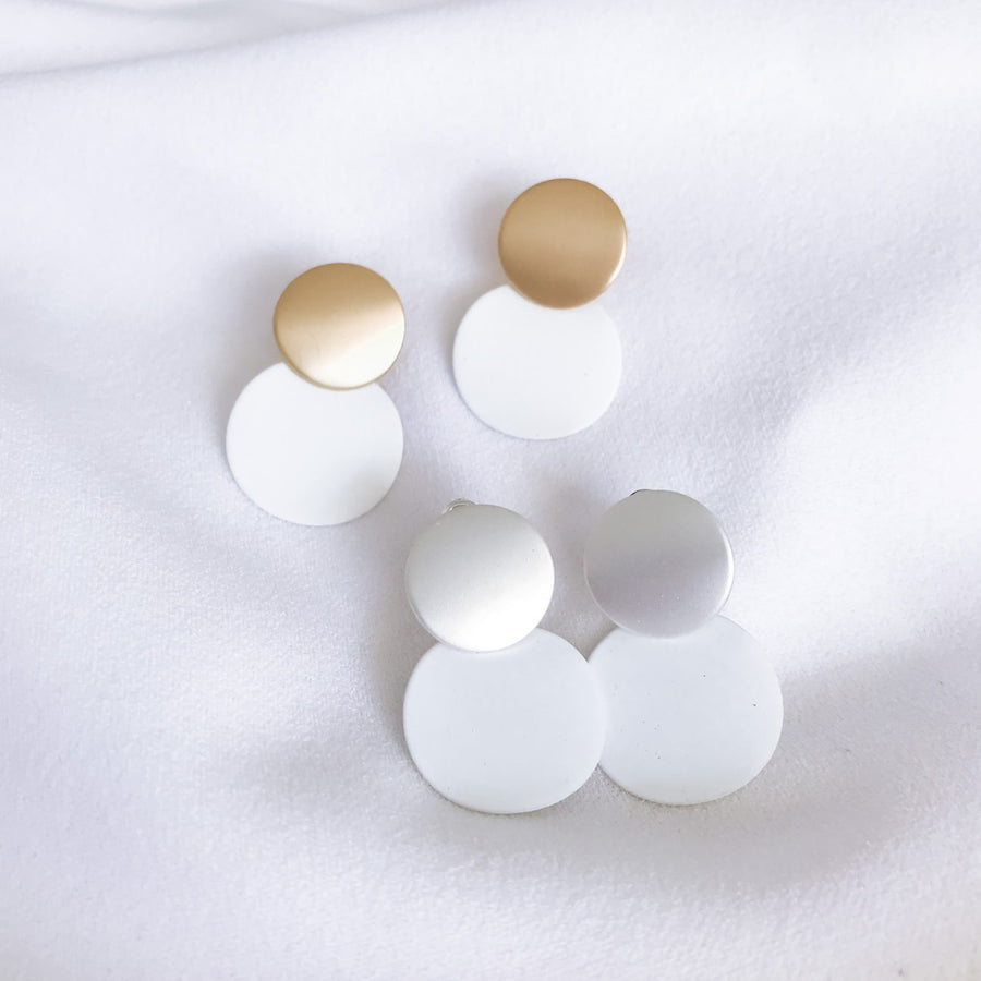 Round Drop Earrings - White