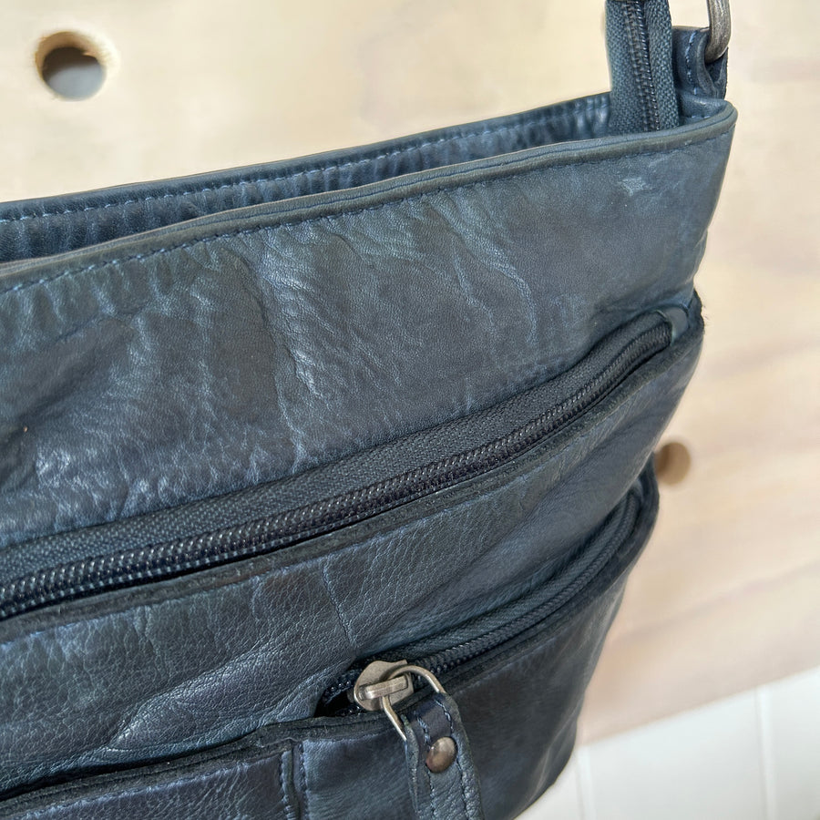 Leather Bag - Michelle Navy Rugged Hide
