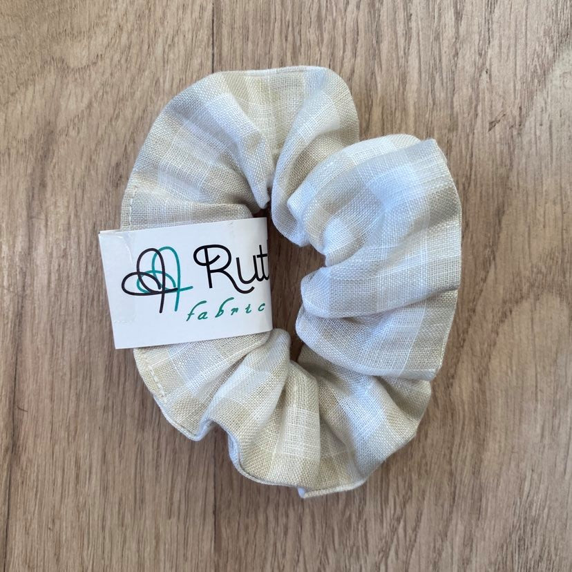 Ruthspatch Gingham Cotton Scrunchies Taupe