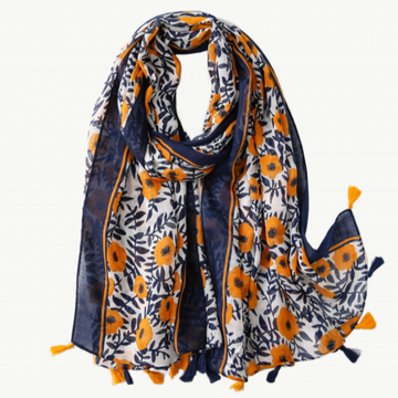 Scarf - Navy with Gold Flowers