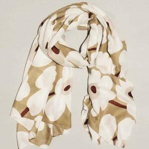 Brown and White Poppy Print Scarf | Shelf Home and Gifts