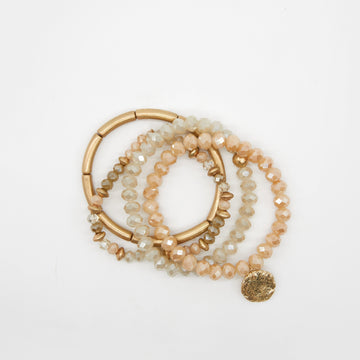 Stella and Gemma Bracelet Set - Rose Quartz Beads | Gold Links