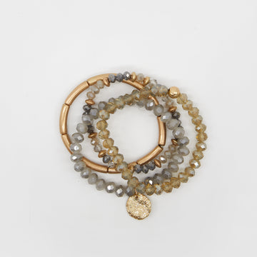 Stella and Gemma Bracelet Set - Grey Quartz Beads | Gold Links