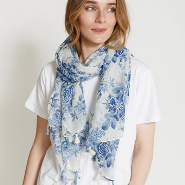Stella and Gemma Scarf - Antique Blue Roses