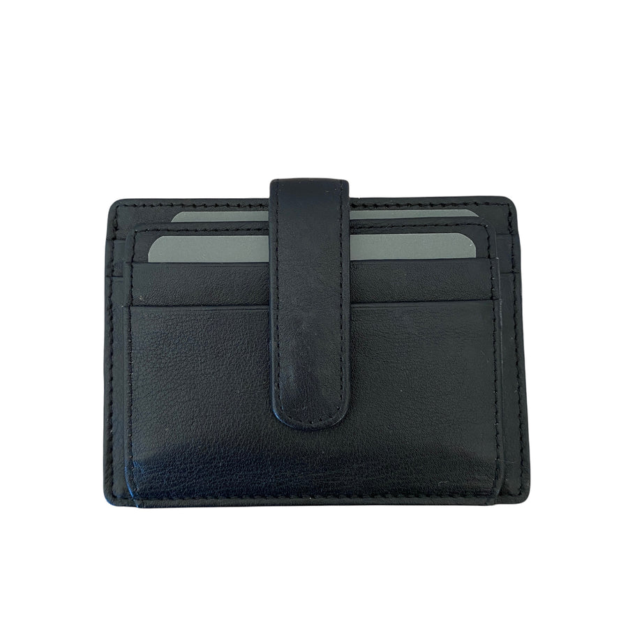 Leather Card Wallet - Sasha Black rugged hide