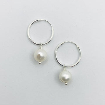 Sterling Silver Earrings - Hoop with Pearl