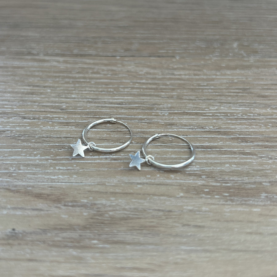 Sterling Silver Earrings - Small Star on Hoop
