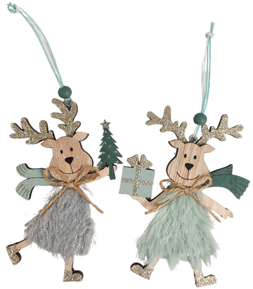 Christmas - Green Wood Reindeer Decorations
