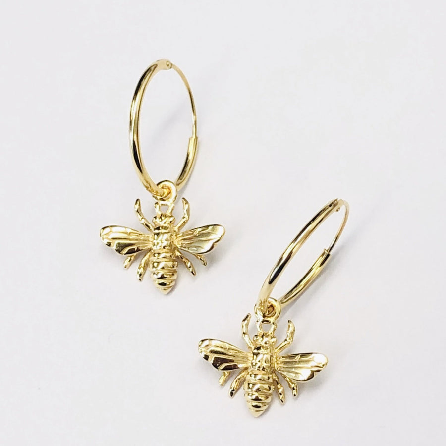 Gold Plated Sterling Silver Earrings - Bee on Hoop | Shelf Home and Gifts