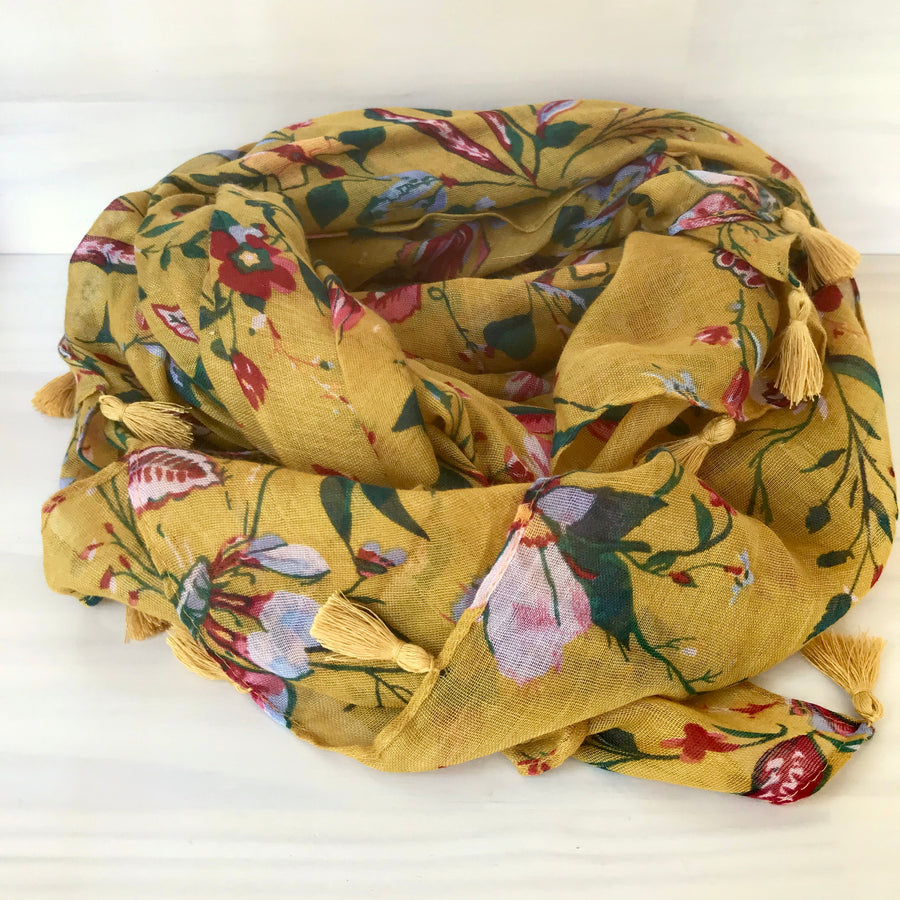 Mustard Floral Print Scarf