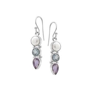 Silver Earrings - Pearl & Gemstone Drops