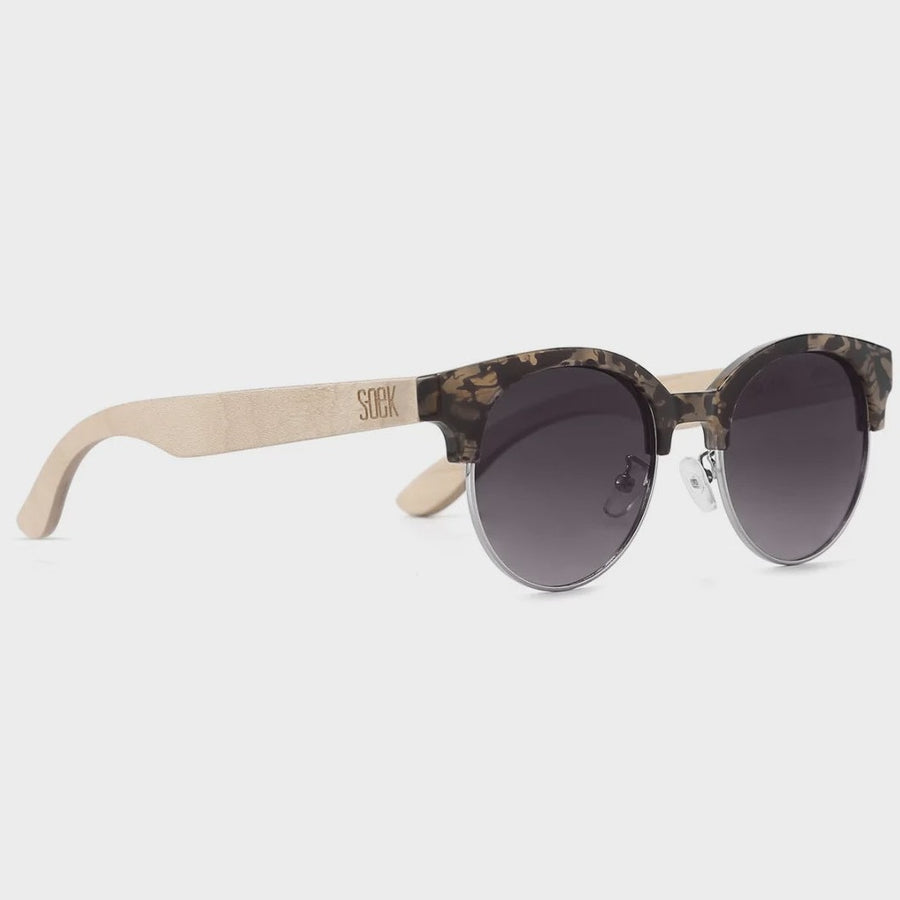 Soek Sunglasses - Opal Tortoise and Silver Metal Frame with White Maple Arms