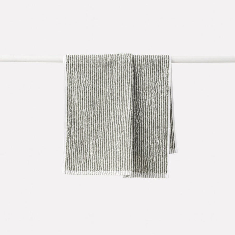 Citta Cotton Stripe Hand Towels olive and white